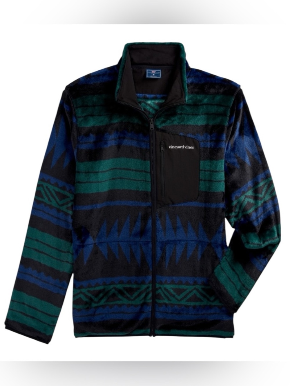 Vineyard Vines Aztec Printed Sherpa Full Zip Fleece Jacket XXL Blue Green